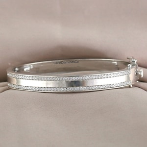 14K Gold Pave Diamond Bracelet, Half Eternity Diamond Bracelet For Women, Round Cut Lab Grown Diamond Wedding Bangle Bracelet, Gift For Wife