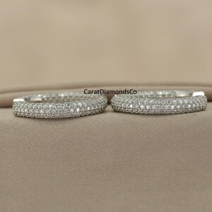 Hoop Bridal Earrings, Round Cut Lab Grown Diamond Wedding Earrings, 10K White Gold Gorgeous Earrings, Inside-Outside Micro Pave Set Earrings