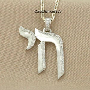 Colgante de diamantes Chai judíos, colgante de boda con diamantes cultivados en laboratorio de talla redonda, colgante de oro blanco de 14 quilates para hombre y mujer, colgante solo con letras hebreas