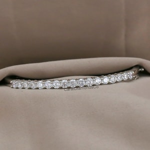 Diamond Bangle Bracelet, Solid 14K White Gold Bangle, Round Cut Colorless Diamond Bangle For Women, Antique Moissanite Bracelet Gift For Her