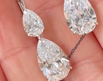 16.22 TCW Pear Cut Colorless Moissanite Diamond Earrings, Delicate Party Wear Earrings, Tear Drop Earrings, 10K White Gold Wedding Earrings