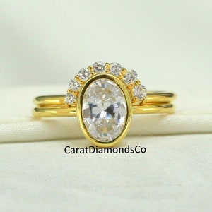 Diamond Bridal Ring Set, Oval Solitaire Ring With Curved Band, 2.50 CT Oval Cut Moissanite Diamond Ring, Wedding Ring Set In 14K Yellow Gold