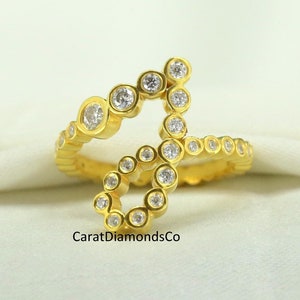 Anillo de diamantes con la letra J del alfabeto, anillo de oro amarillo de 18 quilates, anillo con letras personalizado, anillo de diamantes cultivados en laboratorio de talla redonda, anillo con engaste en bisel, regalo de propuesta