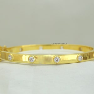 3.50 MM Round Cut Lab Grown Diamond Bridal Bangle, Bezel Setting Diamond Wedding Bangle, 10K Yellow Gold Bangle, Full Eternity Bridal Bangle