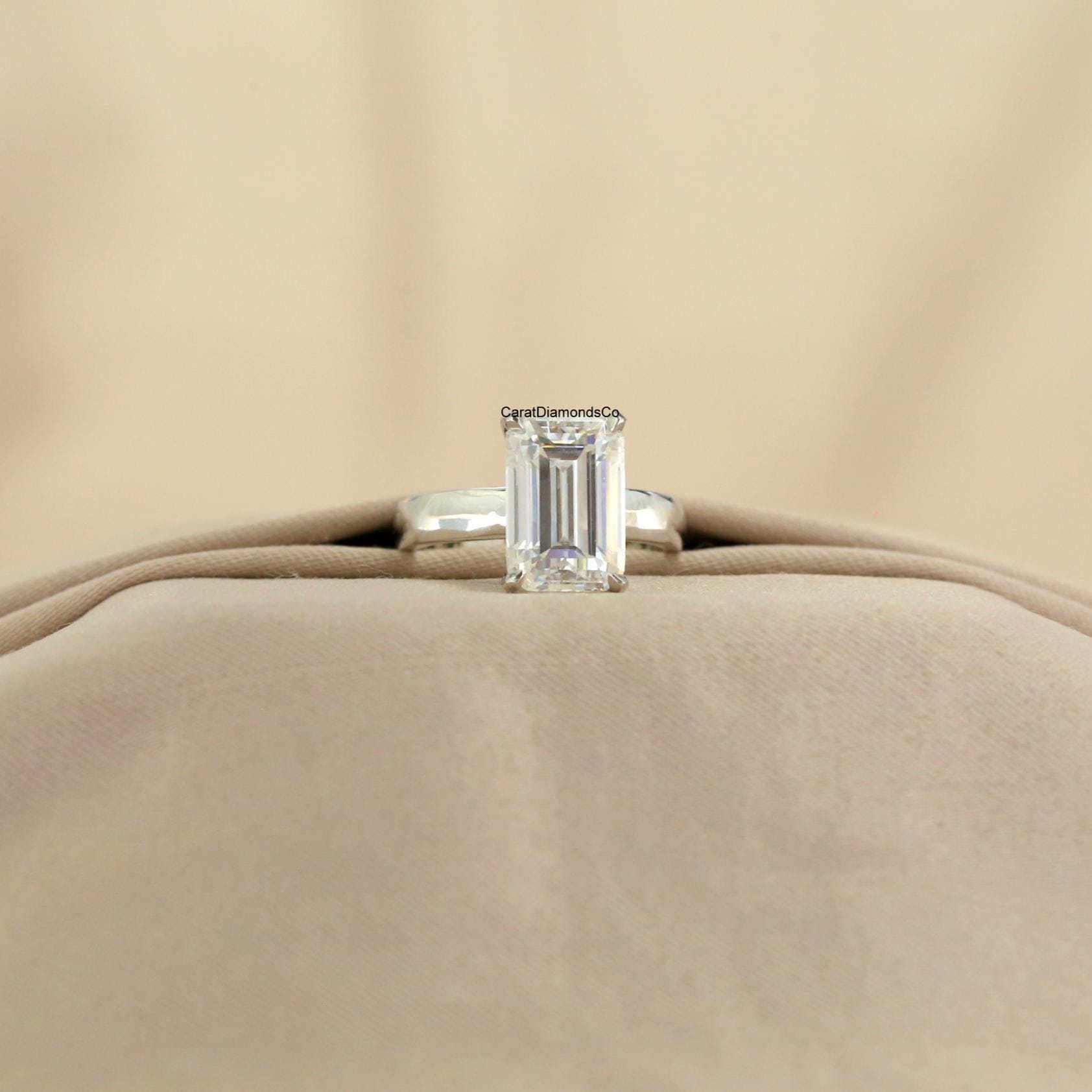 Gorgeous 12x8 MM Emerald Cut Moissanite Engagement Ring, Solitaire