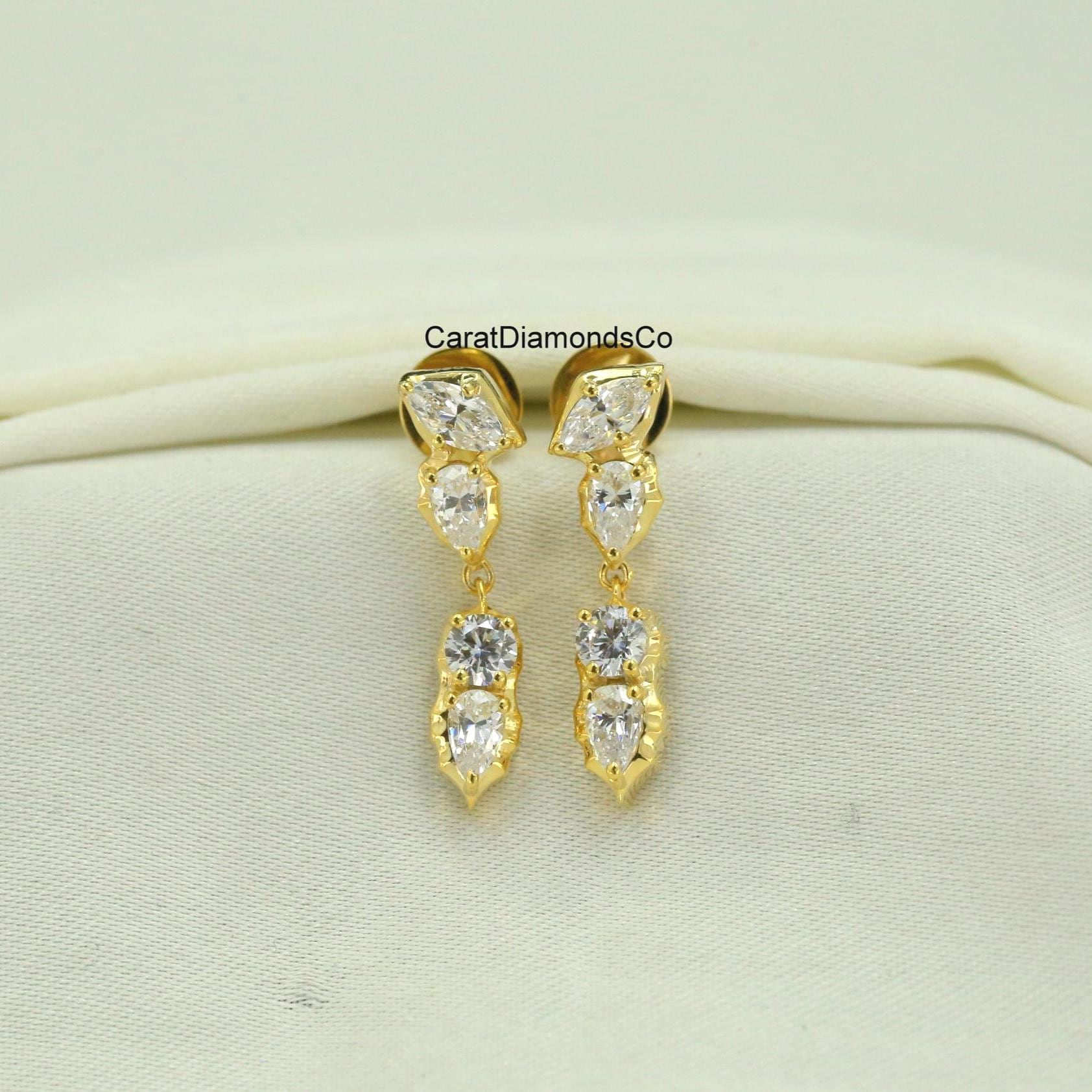 TCW Marquise, Pear Round Cut Moissanite Engagement Earrings