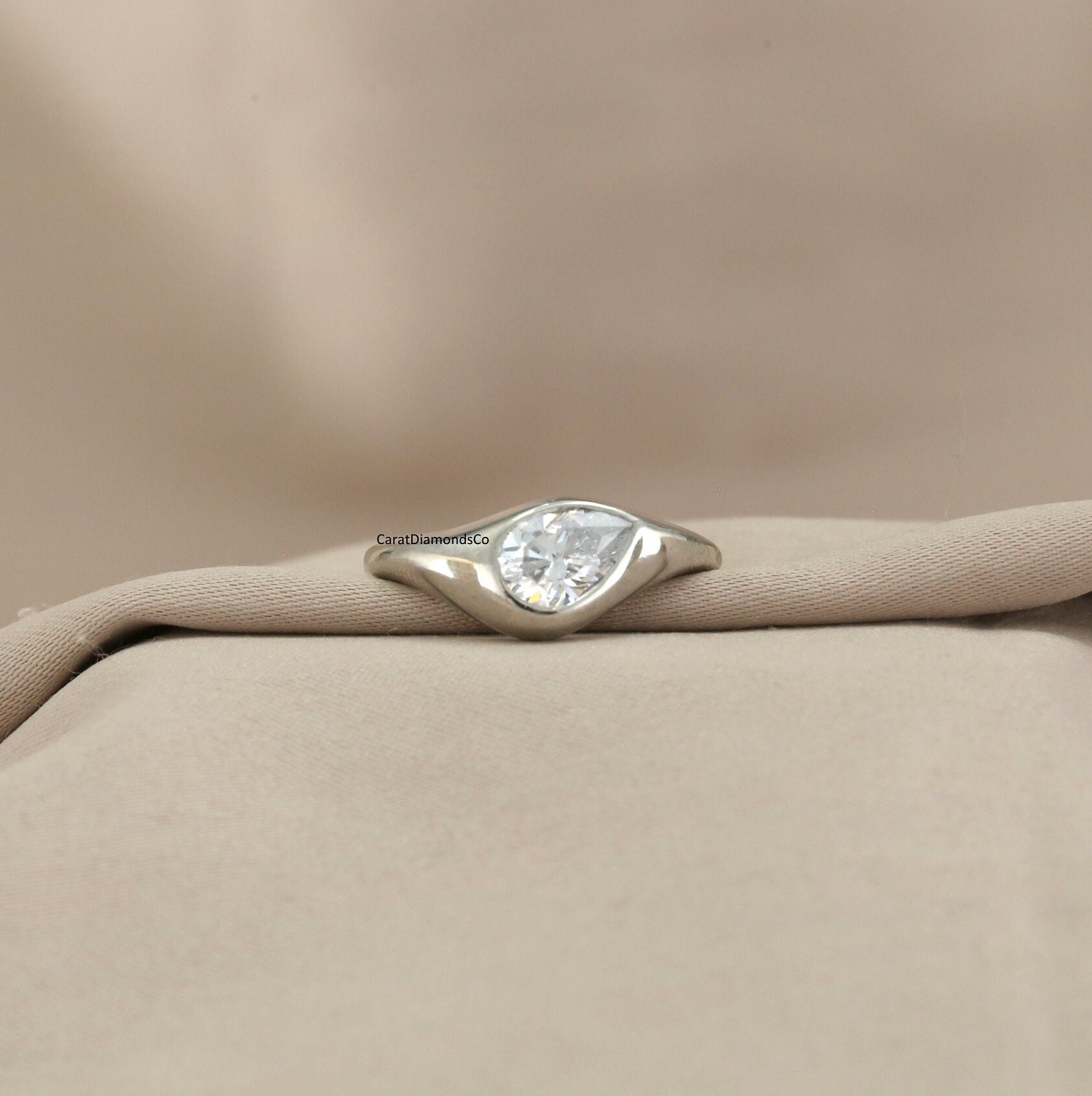 Stunning 2.00CT Pear Cut Moissanite Engagement Ring, East To West Flush Set Diamond Ring, 935 Argentium Silver Proposal Ring, Solitaire Ring