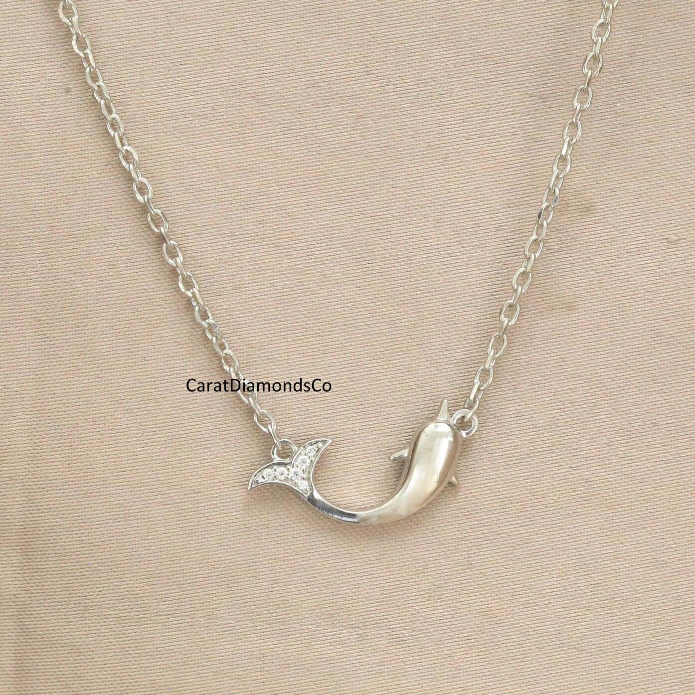 Pretty Fish Pendant Necklace, Moissanite Diamond Simple Necklace, 925 Sterling Silver Necklace, Casual Wear Necklace, Gift For Fish Lover