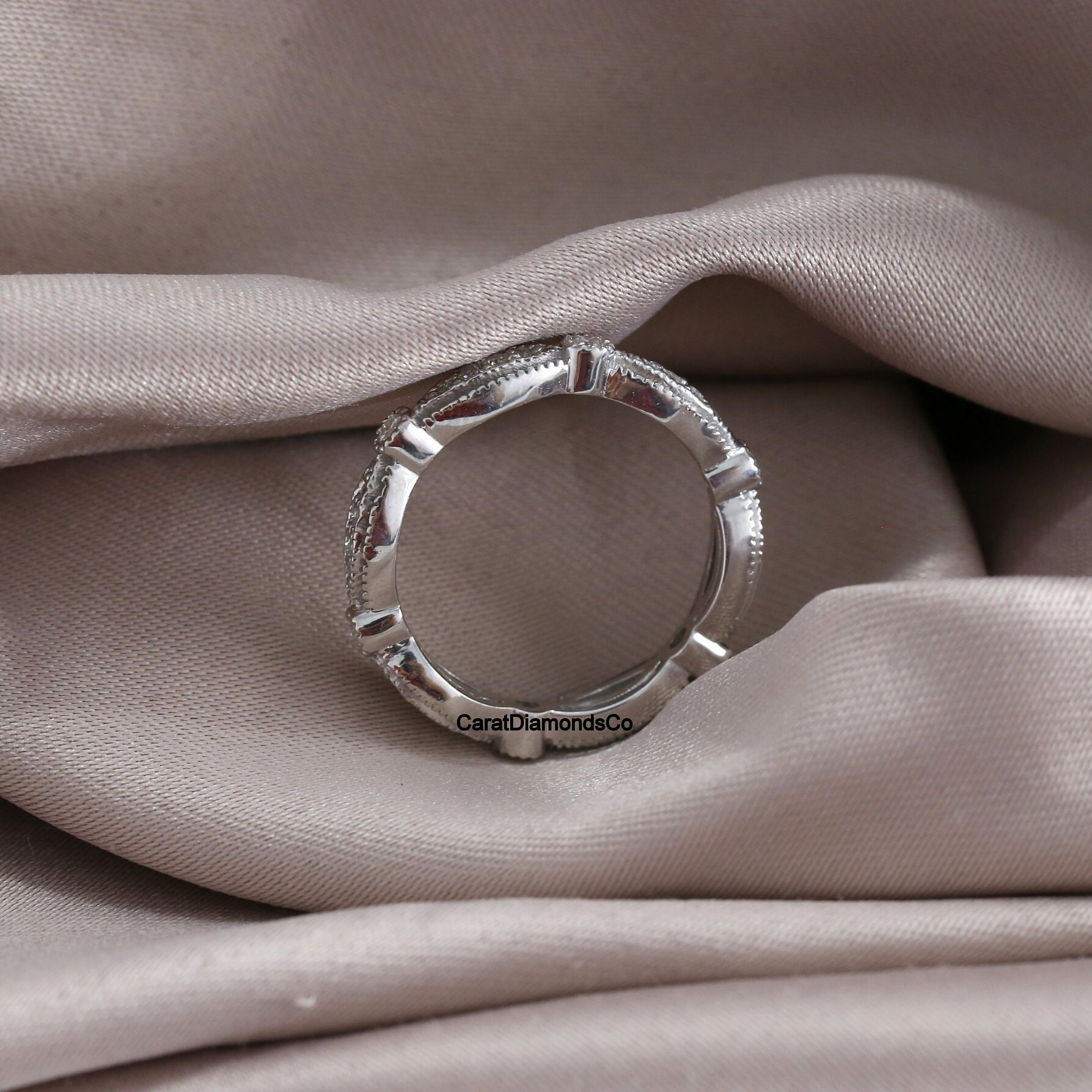 Fresh Look at Milgrain Vintage Art Deco Style Wedding Band Full Eternity Brilliant