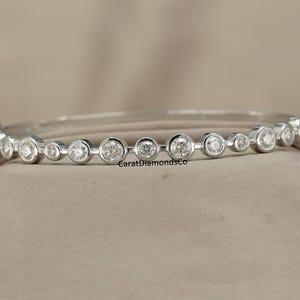 Unique Bubble Diamond Bangle, 14K Gold Bangle Bracelet, Round Cut Lab Grown Diamond Wedding Bangle, Bezel Set Half Eternity Diamond Bangle
