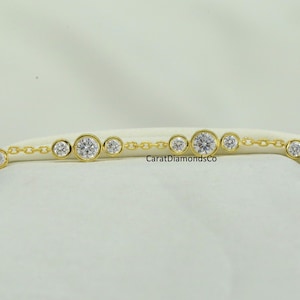 18K Yellow Gold Tennis Bracelet, Round Cut Moissanite Diamond Wedding Bracelet, Bezel Setting Diamond Bracelet, Casual Wear Simple Bracelet