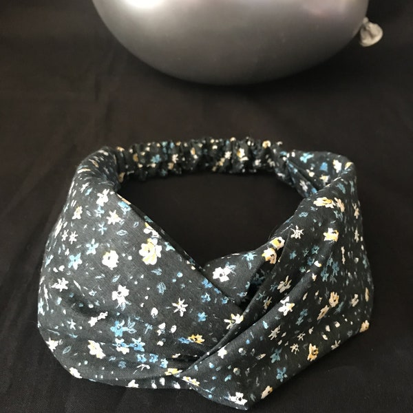 Headband, bandeau cheveux, marine, fleuris