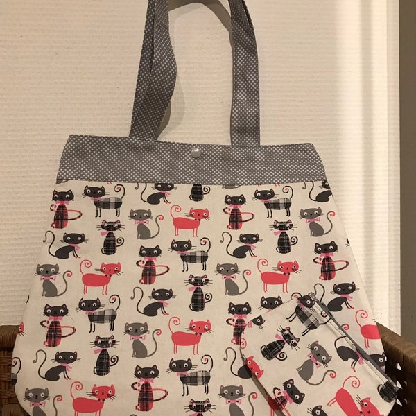 Sac à main et porte monnaies petite fille, sac enfant,blanc, gris, chats