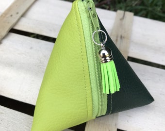 Porte monnaie triangle, vert anis et vert sapin