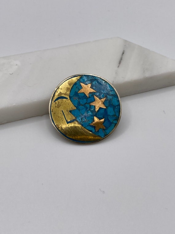Hand made signed Taxco Mexico moon and stars vint… - image 1