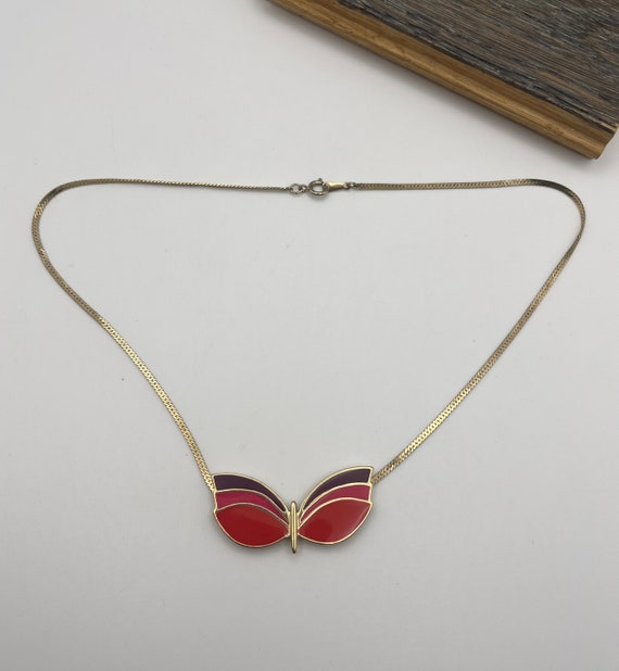 Signed Avon butterfly vintage necklace | Gold ton… - image 2