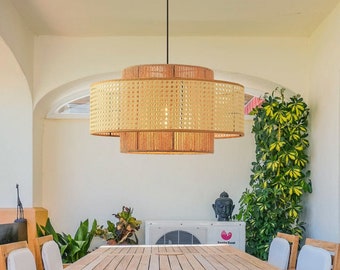 Wabi-Sabi Style Hanfseil Pendelleuchte, japanischer Rattan Kronleuchter, Bauernhaus Decken Kronleuchter, Retro Rattan Hängelicht