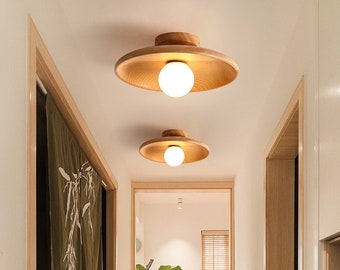Wooden Ceiling Light,Hallway Pendant Light,Wood Lamp Shade,Semi Flush Mount Ceiling Light,Natural Wood Luminaires