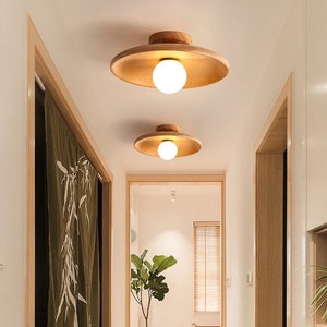 Wooden Ceiling Light,Hallway Pendant Light,Wood Lamp Shade,Semi Flush Mount Ceiling Light,Natural Wood Luminaires