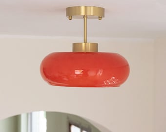 Glazen inbouw plafondlamp, retro Bauhaus verlichtingsarmaturen, moderne verlichting uit het midden van de eeuw, entree hal slaapkamer plafondlamp 15,74"-D