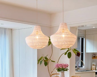Rope Woven Pendant Light Shades,Rope Woven Chandelier,Wire Ceiling Lighting,Boho Shade Lamps-Arc Shaped