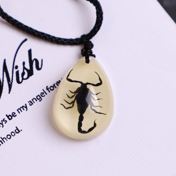 Black Scorpion Necklace Resin Luminous Pendant，Real Scorpion In Resin Necklace,Insects In Lucite Jewelry,Birthday Gifts for Him and Her