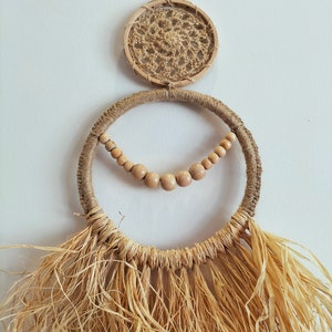 Boho Raffia Wall Hanging with Driftwood, Handmade Raffia Wall Decor, Raffia Wall Art, Boho Raffia Wall Hanging, Boho Wall Decor