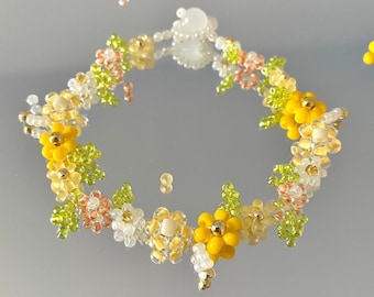 Yellow flower bracelets rings necklace,Lomon color Jewelry,Friendship bracelet set,Gift for her