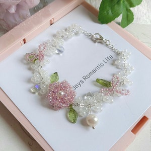 Blooming Roses Bracelets,Beaded flowers bracelet,Handmade Flowers Earrings,Flowers bead necklace,Friendship bracelet,Gift for her