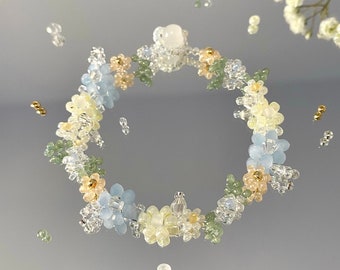 Light Blue Dreams bracelets,Beaded flower bracelets rings necklace,Flower beads bracelets and rings,Gift for her