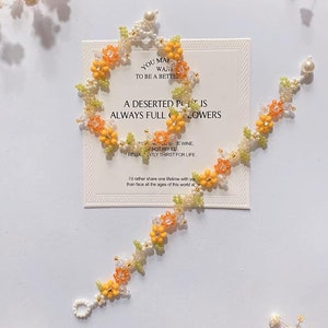 Fall Flower Bracelet, Whimsical Beaded Bracelet, Handmade Jewelry, Autumn Gift for Mom Daughter