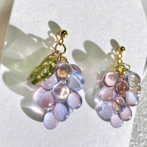 Grapes earrings,Fruit dangle earrings,Clip on earrings,Pierced earrings,Czech glass earrings,Gift for her