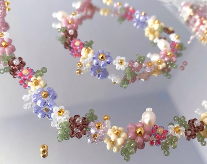 Bracelets nénuphars de Monet, collier bagues bracelets fleurs perles, bracelets et bagues perles perles, cadeau pour elle