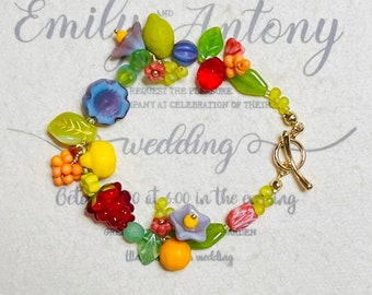Beaded Fruit bracelet, Grape bracelet, Lily of the valley bracelet, Lemon bracelet, Raspberry Bracelet, Fruit beads bracelets, Birthday gift