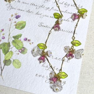 Lily of The Valley Necklace, Beaded Lily Flower Choker, Czech Glass Beads Jewelry, Bracelet for Bride, Gift for Her