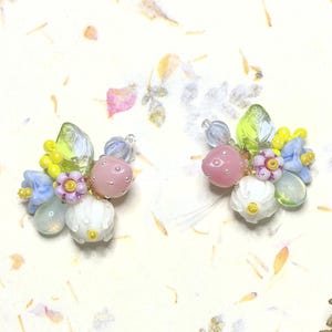Strawberry Flower Earrings, Fruit Stud Earrings, Czech Glass Beads Jewelry, Gifts for Her