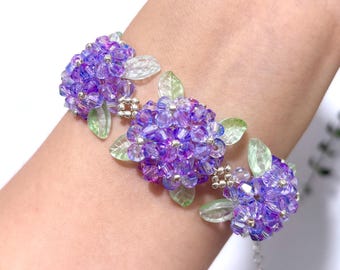 Color-Changing Beaded Hydrangea Bracelet: Handmade Flower Bead Ring