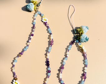 Beaded Blueberry Phone Strap, Handcrafted Crystal Beaded Phone Chain with Beaded Fruit Charm, Cute Phone Accessory Gift