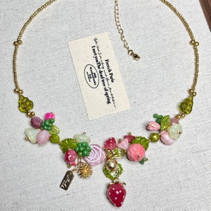 Strawberry Necklace, Beaded Fruit Flower Necklace, Fairycore Cottagecore Jewelry, Gift for her
