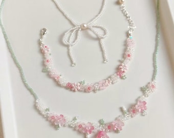 Beaded Sakura Bracelet: Handmade Cherry Blossom Choker