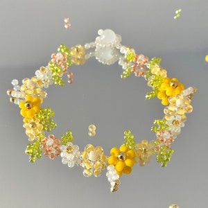 Yellow flower bracelets rings necklace,Lomon color Jewelry,Friendship bracelet set,Gift for her