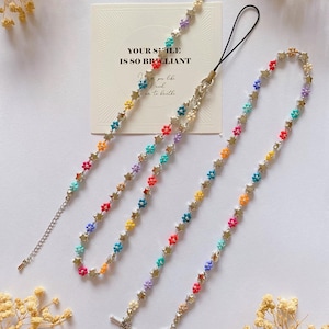 Daisy Beaded Bracelets Choker Phone Strap, Colorful Beaded Jewelry, Aesthetic Flower Phone Chain, Bridgerton Jewellery Gift