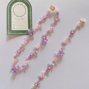 Beaded Garden Flower Choker, Pink Purple Floral Necklace, Aesthetic Flower Jewelry, Bridgerton Jewellery, Summer Fall Gift for Her