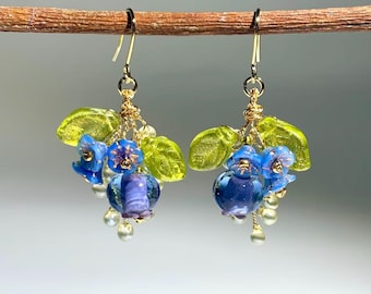 Blueberry Dangle Earrings: Handmade Czech Glass Cottagecore Jewelry