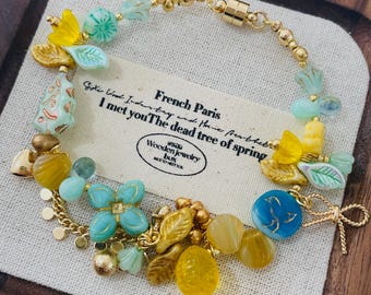 Beaded Lemmon Bracelet Necklace, Cottagecore  Fruit Beads Jewelry, Cute Kawaii Food Jewelry, Gift for Planters