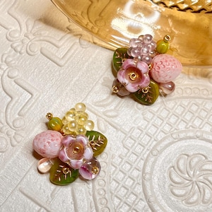 Pink Strawberry Earrings, Czech Glass Bead Jewelry, Boho Flower Earrings, Spring Gifts for Her
