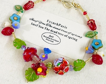 Beaded Mushroom Bracelet, Fairycore Cottagecore Bracelet, Czech Glass Beads Jewelry, Gift for her