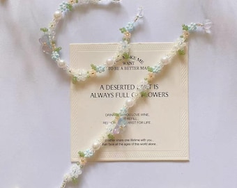 Handmade Forget Me Not Pearl Phone Strap: Beaded Flower Bracelet
