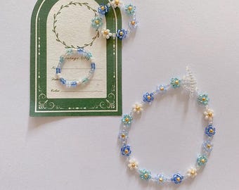 Bluebell Flower Beaded Bracelet: Handmade Cottagecore Jewelry
