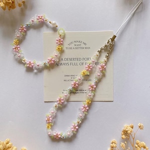 Handmade Beaded Flower Phone Charm Strap: Colorful Cell Phone Chain